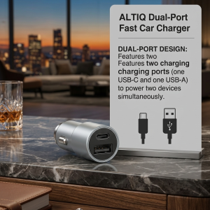 Premium Altiq Dual-Port Fast Car Charger with USB-C and USB-A ports